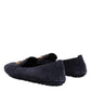 Blue Suede Crown Crystal Loafers Dress Shoes