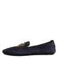 Blue Suede Crown Crystal Loafers Dress Shoes