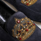 Blue Suede Crown Crystal Loafers Dress Shoes