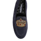Blue Suede Crown Crystal Loafers Dress Shoes