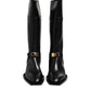 Black Leather High Boots Flats Shoes
