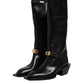 Black Leather High Boots Flats Shoes