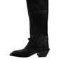 Black Leather High Boots Flats Shoes