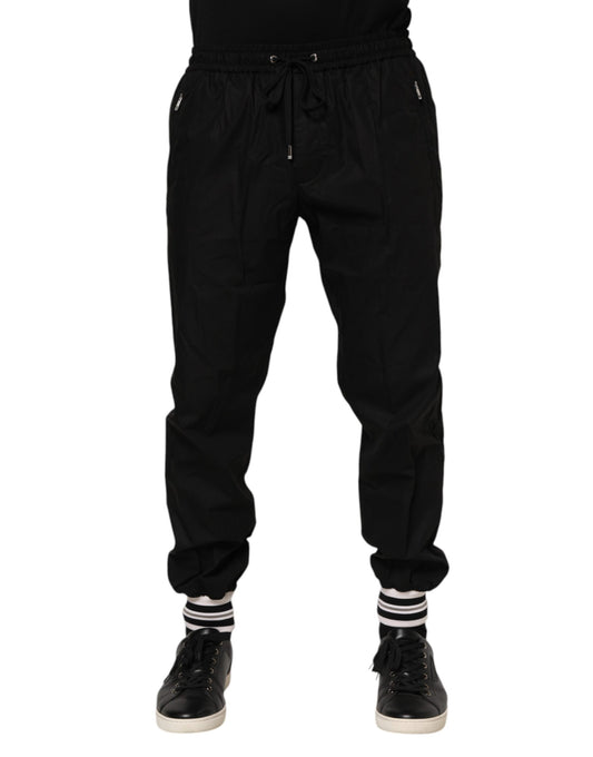Black Cotton Logo Tape Men Jogger Pants