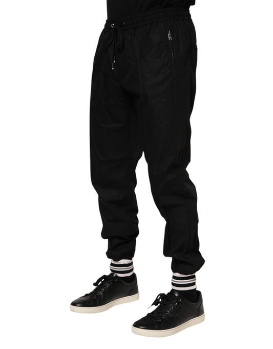 Black Cotton Logo Tape Men Jogger Pants