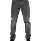 Gray Cotton Logo Plaque Denim Jeans
