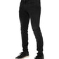 Black Washed Cotton Skinny Denim Jeans