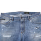 Blue Washed Tattered Logo Plaque Denim Jeans