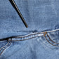 Blue Washed Tattered Logo Plaque Denim Jeans