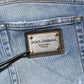 Blue Washed Tattered Logo Plaque Denim Jeans