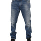 Blue Washed Cotton Logo Plaque Denim Jeans