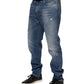 Blue Washed Cotton Logo Plaque Denim Jeans