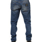 Blue Washed Cotton Logo Plaque Denim Jeans
