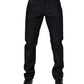Dark Blue Cotton Logo Plaque Men Denim Jeans