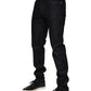 Dark Blue Cotton Logo Plaque Men Denim Jeans