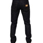 Dark Blue Cotton Logo Plaque Men Denim Jeans
