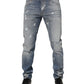 Blue Cotton Tattered Slim Fit Men Denim Jeans
