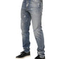 Blue Cotton Tattered Slim Fit Men Denim Jeans
