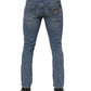 Blue Cotton Tattered Skinny Logo Denim Jeans