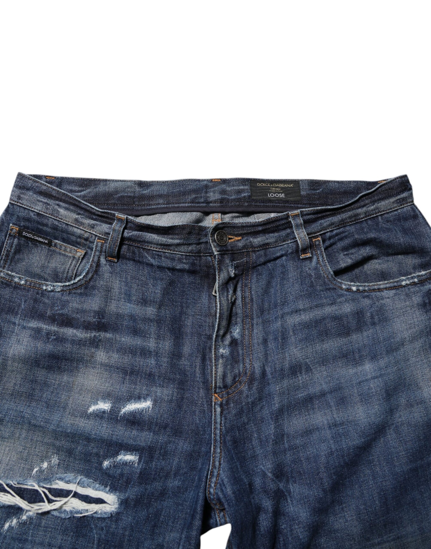 Blue Cotton Tattered Tapered Men Denim Jeans