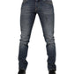 Blue Washed Skinny Logo Plaque Men Denim Jeans