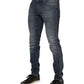 Blue Washed Skinny Logo Plaque Men Denim Jeans