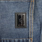 Blue Washed Skinny Logo Plaque Men Denim Jeans