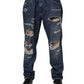 Blue Cotton Camouflage Denim Jeans