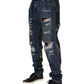 Blue Cotton Camouflage Denim Jeans
