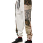 White Patchwork Mens Jogger Pants