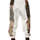 White Patchwork Mens Jogger Pants
