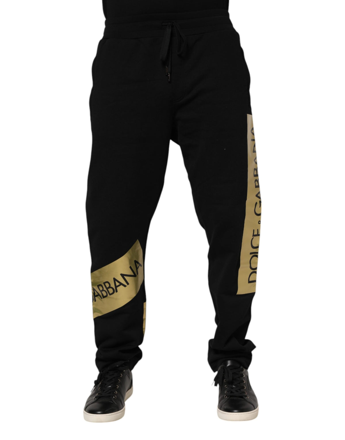 Black Cotton Logo Tape Men Jogger Pants