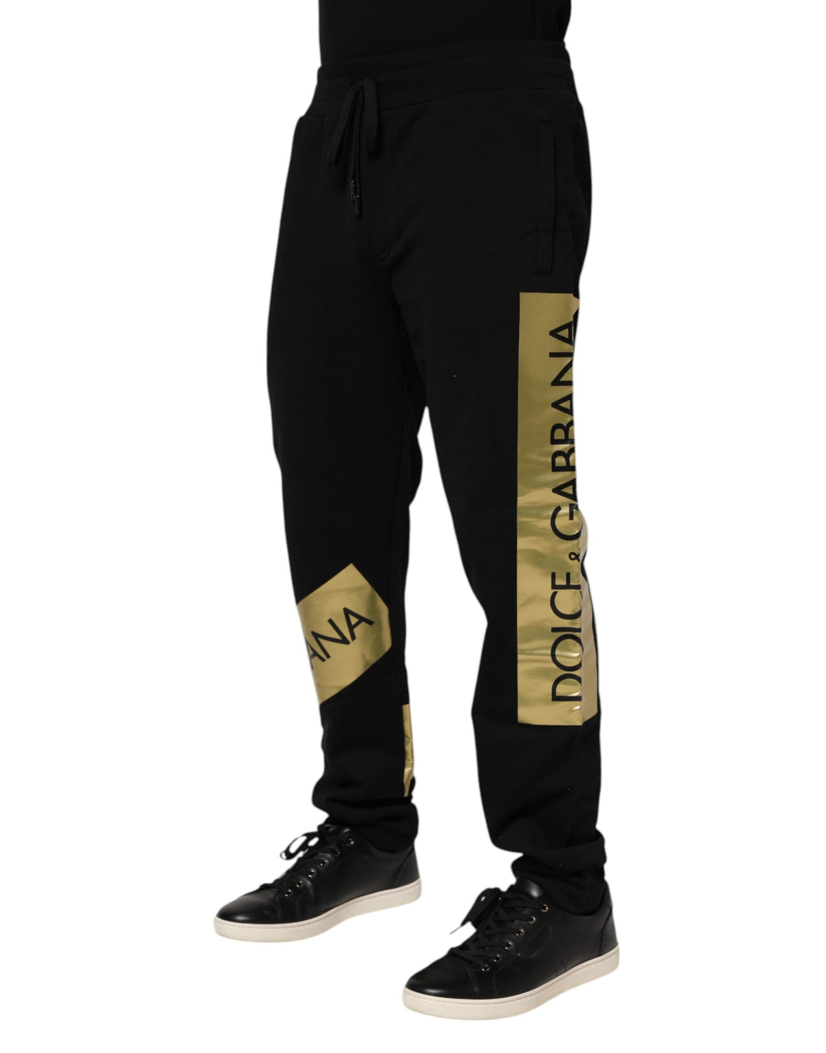 Black Cotton Logo Tape Men Jogger Pants