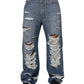 Blue Tattered Cotton Logo Plaque Denim Jeans