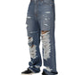 Blue Tattered Cotton Logo Plaque Denim Jeans