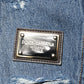 Blue Tattered Cotton Logo Plaque Denim Jeans