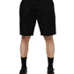 Black Cotton Knee Length Men Bermuda Shorts