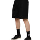 Black Cotton Knee Length Men Bermuda Shorts