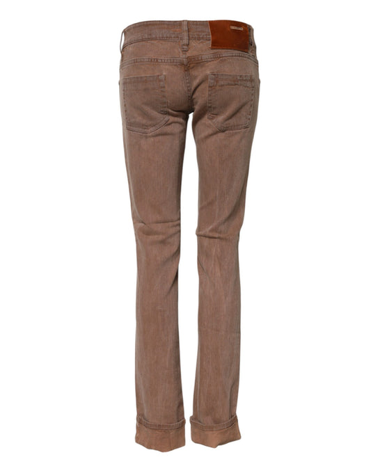 Brown Cotton Slim Fit Denim Low Waist Jeans