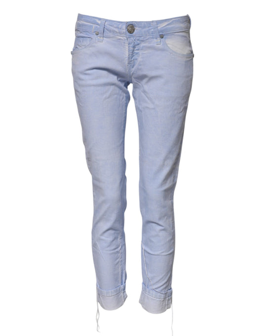 Light Blue Cotton Slim Fit Denim Low Waist Denim Jeans