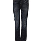 Blue Washed Cotton Mid Waist Flared Denim Jeans