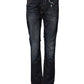 Blue Washed Cotton Mid Waist Flared Denim Jeans