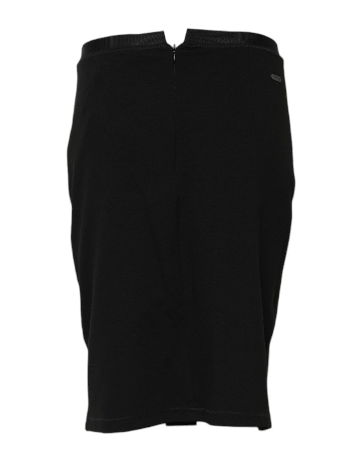 Black Polyester Pencil Cut Knee Length Skirt