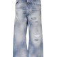 Blue Washed High Waist Wide Leg Jeans