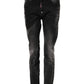 Black Washed Mid Waist Tapered Denim Jeans