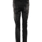 Black Washed Mid Waist Tapered Denim Jeans