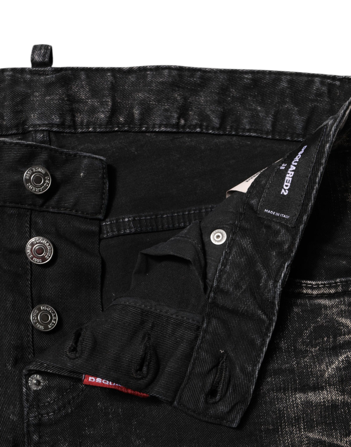 Black Washed Mid Waist Tapered Denim Jeans