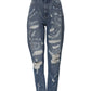 Blue Cotton Tattered High Waist Denim Jeans