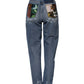 Blue Cotton Tattered High Waist Denim Jeans
