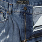 Blue Cotton Tattered High Waist Denim Jeans